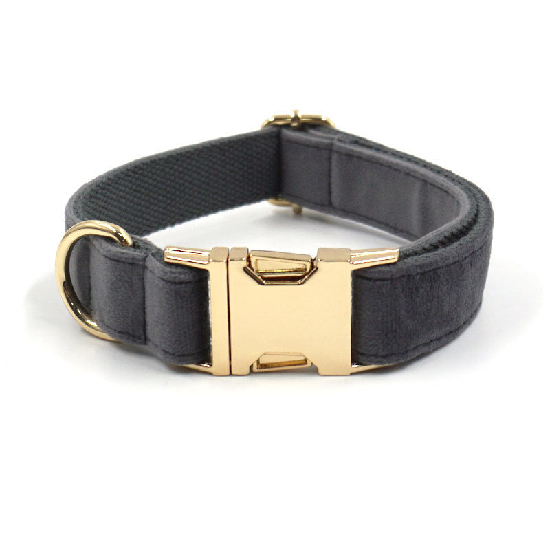 Dark Grey Velvet Pet Collar Leash